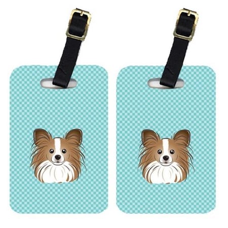 Carolines Treasures Carolines Treasures BB1186BT Pair Of Checkerboard Blue Papillon Luggage Tags BB1186BT